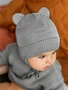 Шапка детская вязаная Amarobaby Pure Love BEAR WINTER, зимняя, с утеплителем, серая AB-OD22-PLBW16/11-38